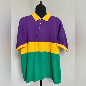 Mardi Gras Mens Striped Polo Shirt Size XL Louisiana Fat Tuesday New Orleans